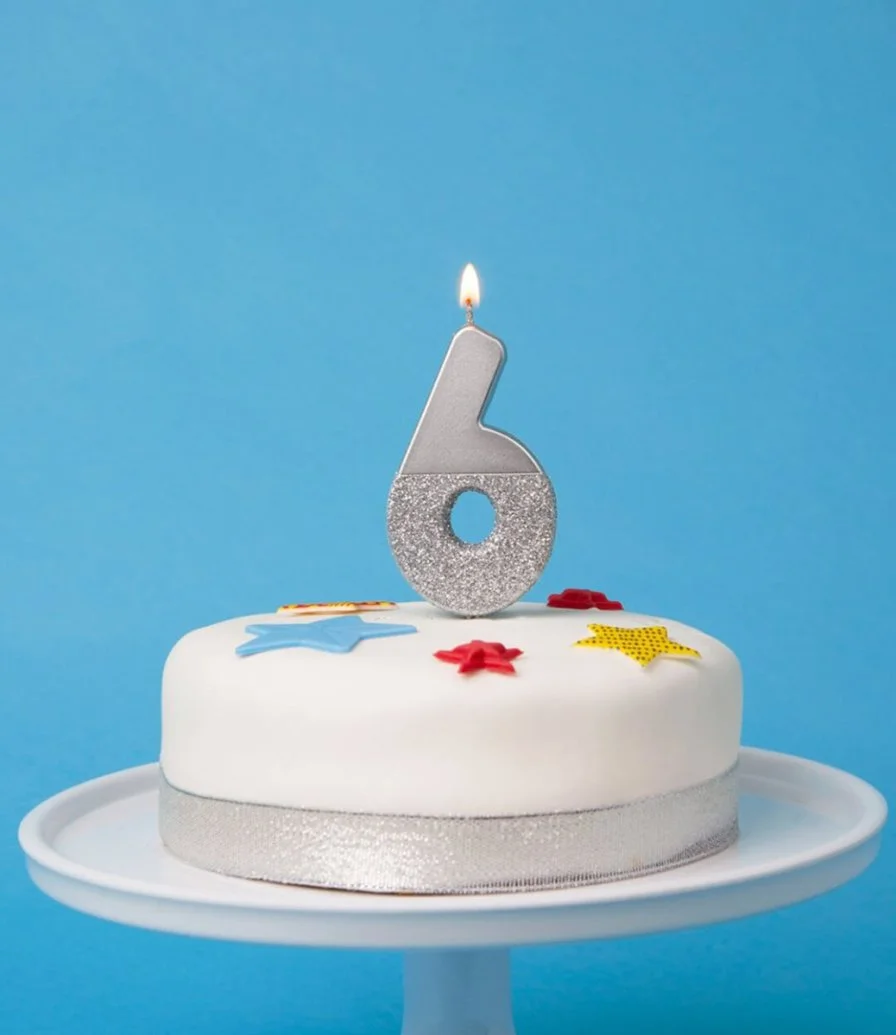 We Heart Birthday Glitter Number Silver Candle '6' by Talking Tables