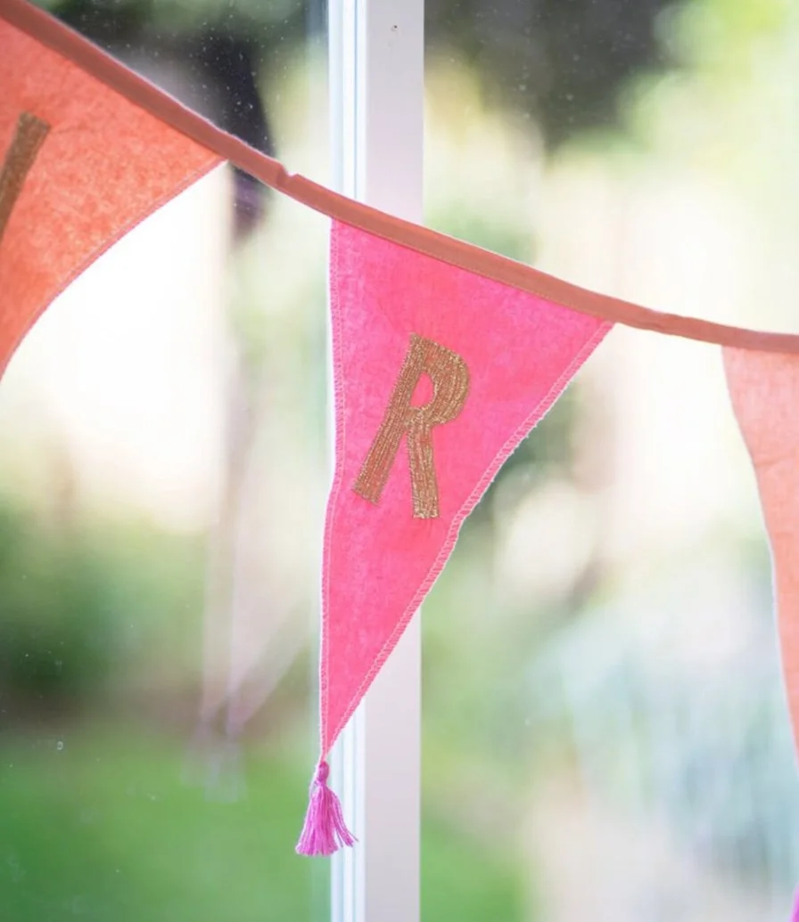 We Heart Birthday Pink Fabric Embroidered Bunting 3meters by Talking Tables