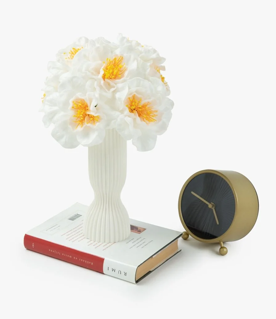 White Carnations Artificial Flower Mini Arrangement in Ceramic Vase