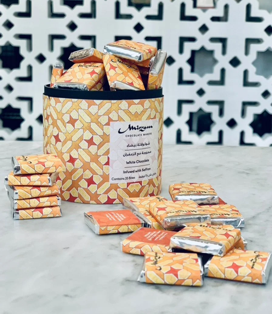 White Chocolate With Saffron Box of 35 Bites by Mirzam