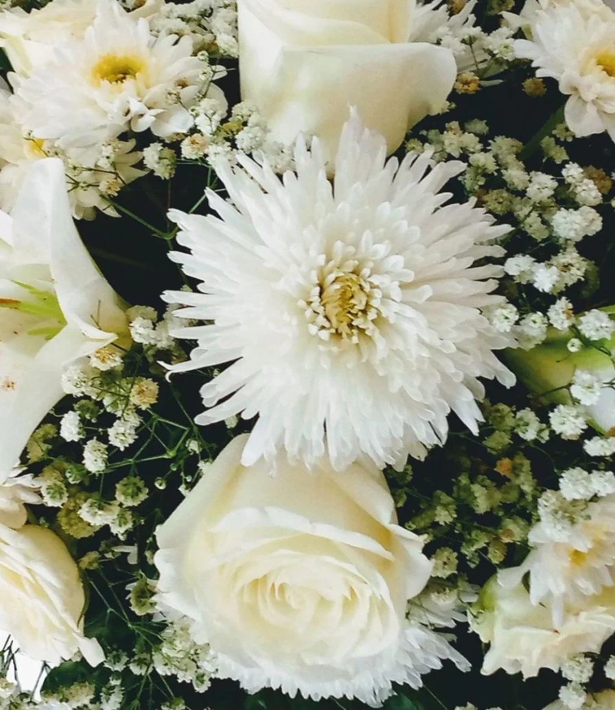 زهور بيضاء بتصميم بيضاوي 