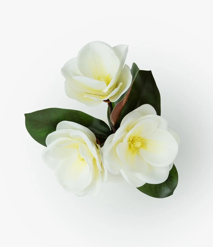 White Magnolias Artificial Flower Mini Arrangement in Ceramic Vase