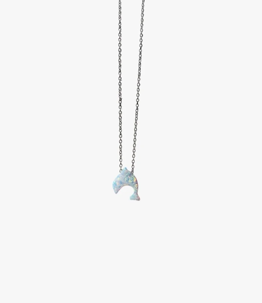 White Opal Dolphin Necklace