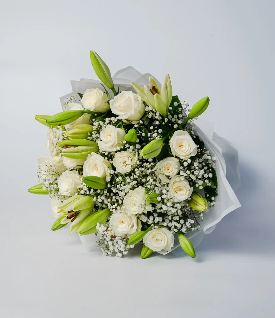 White Roses & Lilies Hand Bouquet