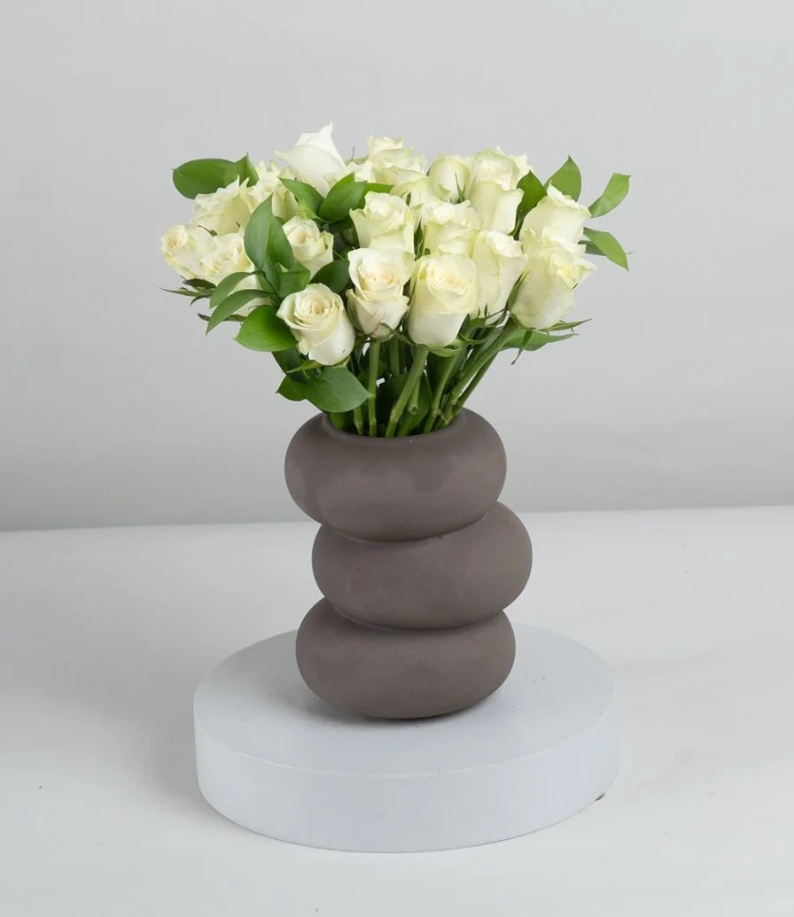 White Roses Unique Vase Flower Arrangement