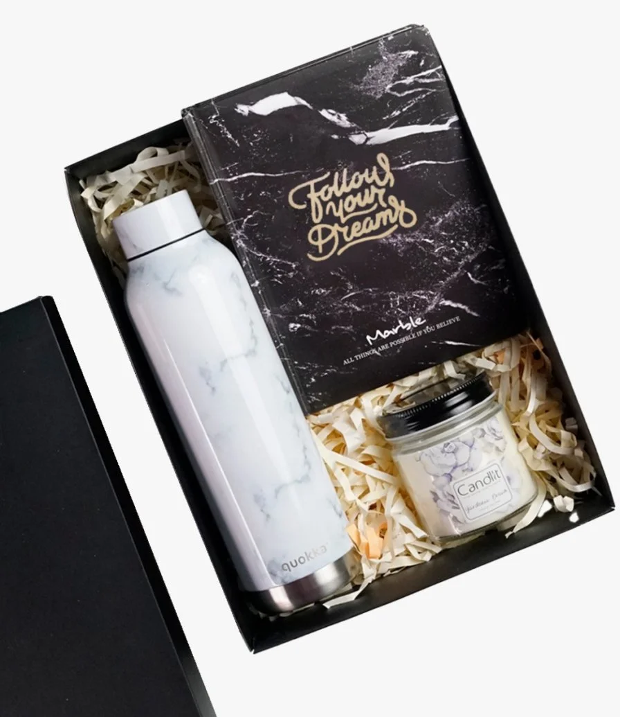 White Thermal Bottle, Notebook, & Candle Bundle