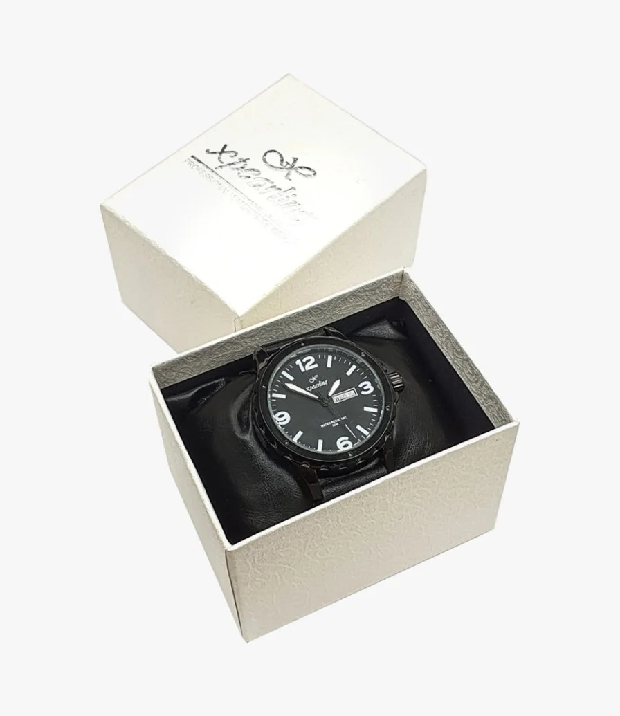 ساعة اكس بريلينج بسوار أسود مع خيط أبيض
