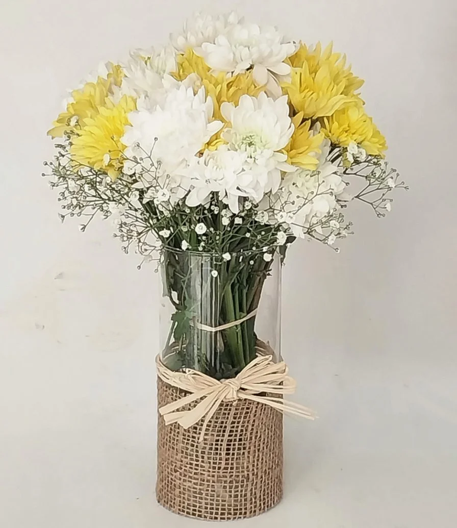Yellow and White Chrysanthemums Vase