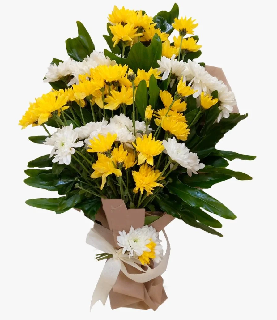 Yellow and White Flowers Front Facing Arrangement