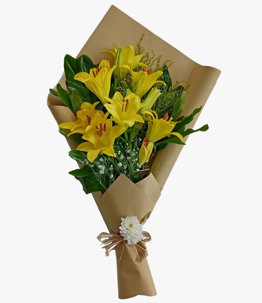 Yellow Lilies Hand Held Arrangement