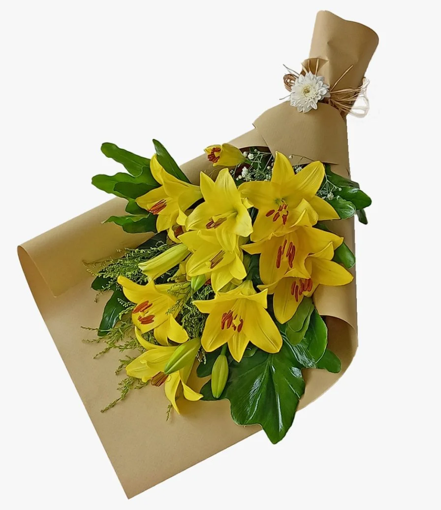 Yellow Lilies Hand Held Arrangement
