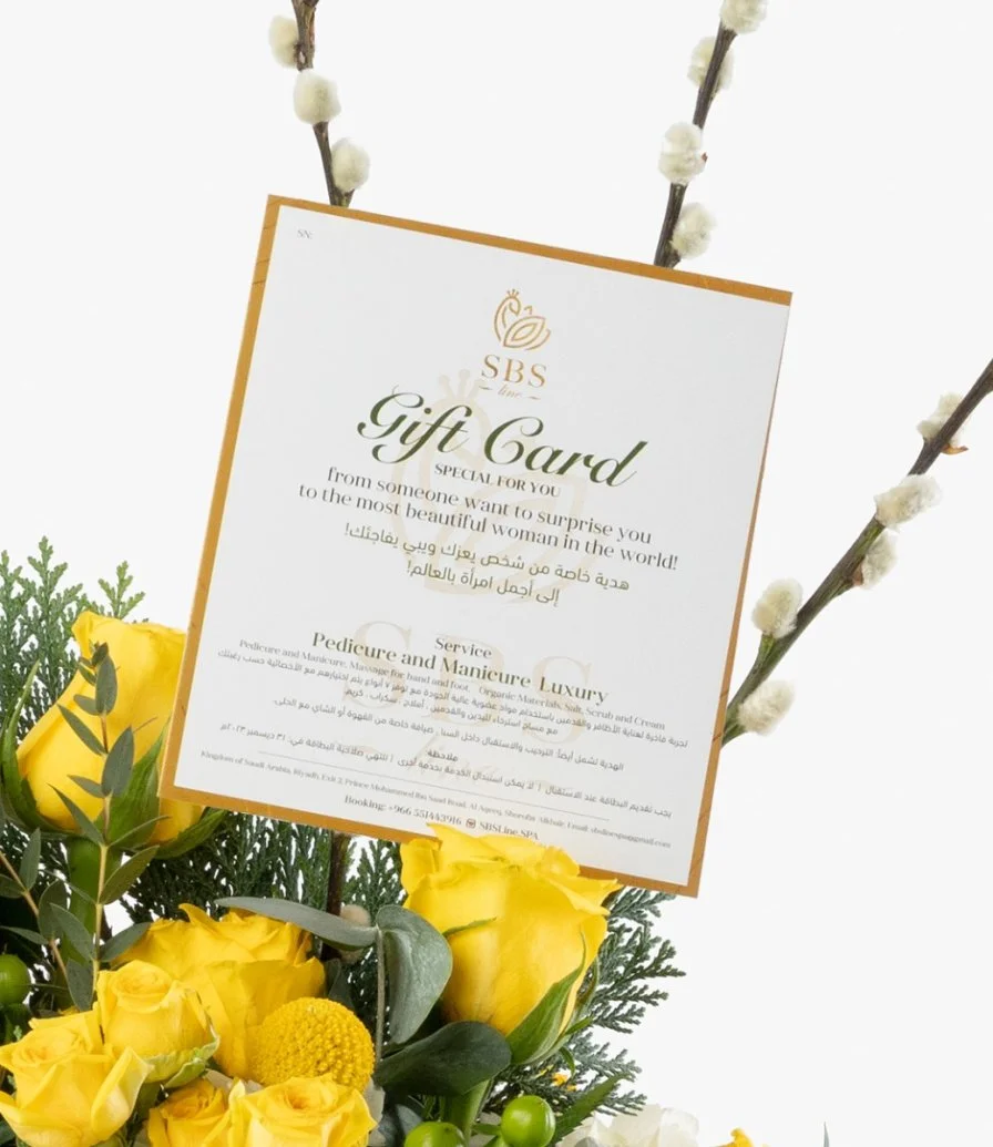 Yellow Luxury Flower Arrangement & Hand Cleaning with Color Gift Card by SBS Spa Bundle
