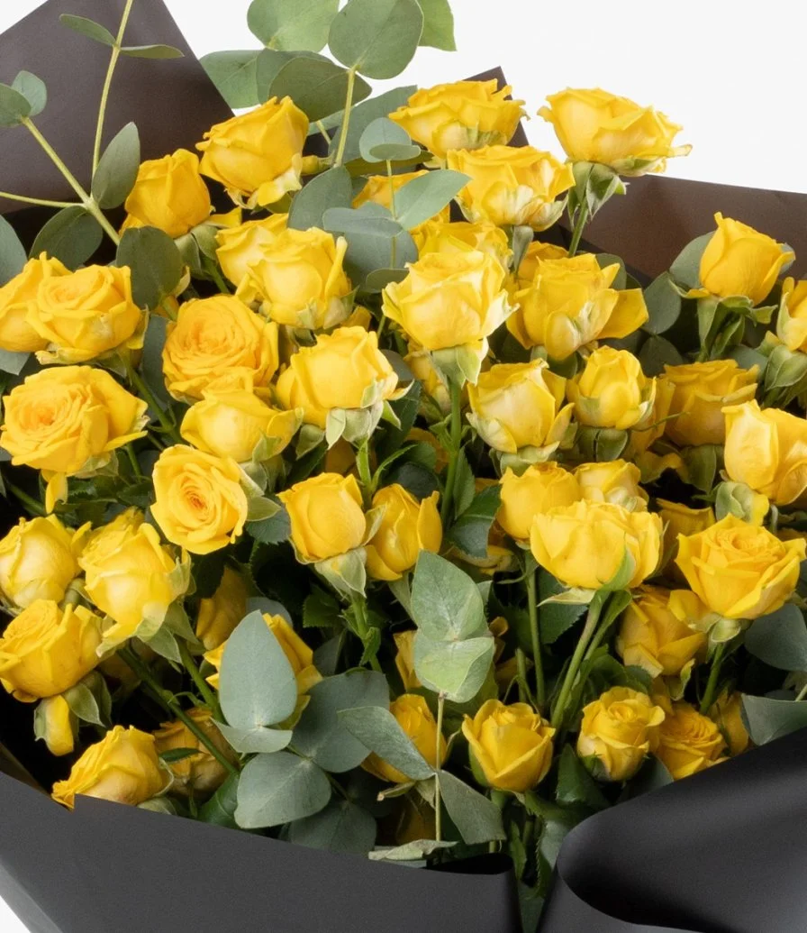 Yellow Roses Hand Bouquet & Alwan Box Medium by Bateel Bundle
