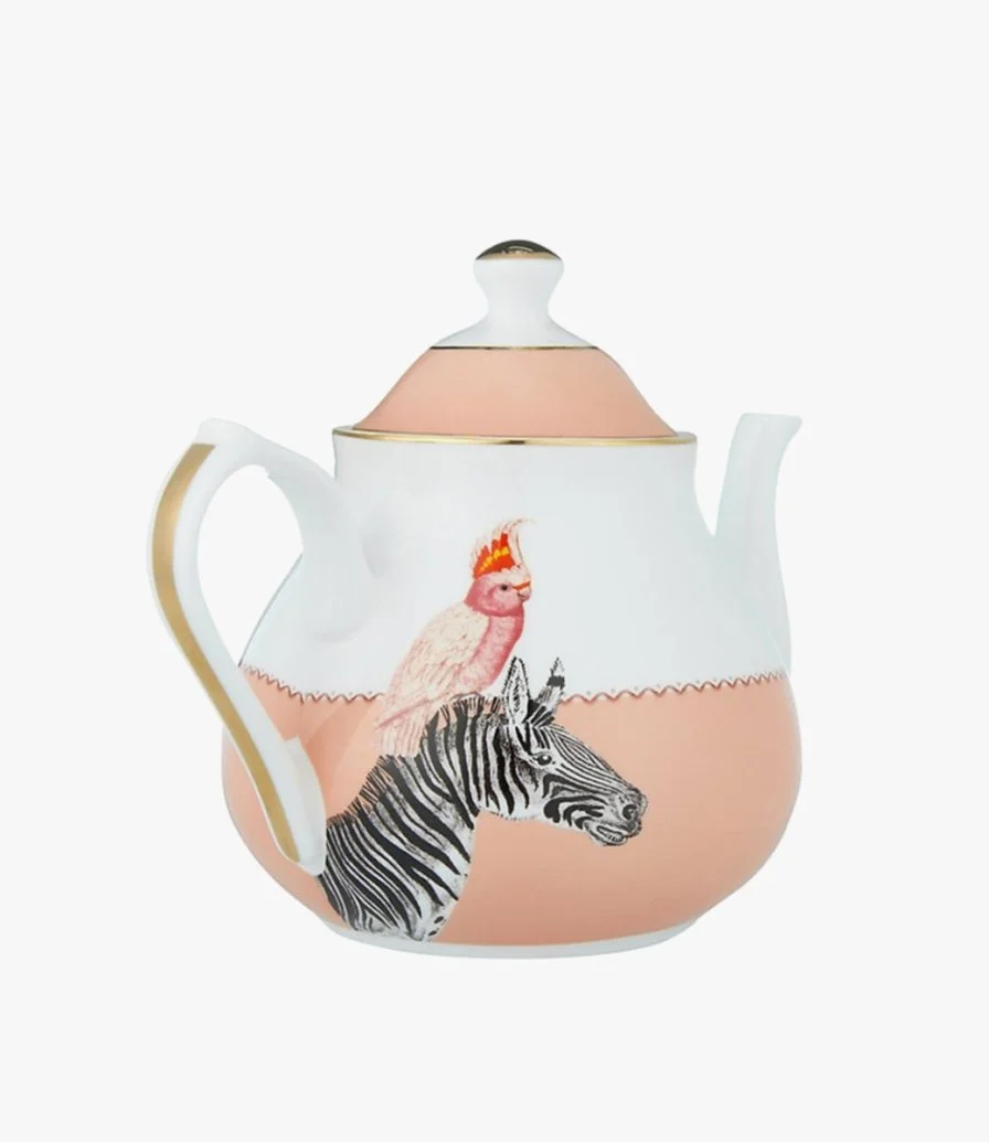 Zebra & Pink Cockatoo Teapot by Yvonne Ellen