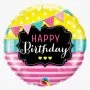 Birthday Pennants & Pink Stripes Balloon