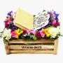 Colored Quran with Stand Flower Arrangement - Gold
