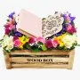 Colored Quran with Stand Flower Arrangement - Pink