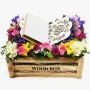 Colored Quran with Stand Flower Arrangement - White