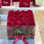 Fresh Red Roses In A Square Acrylic Box By Plaisir