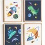 Set of 4 Dinosaur Space Wall Art Prints by Sweet Pea