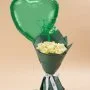 We Dream and Achieve White Rose Hand Bouquet & Heart Green Foil Balloon