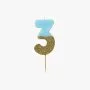 شمعة زرقاء جليتر لعيد ميلاد برقم '3' من توكينج تيبلز